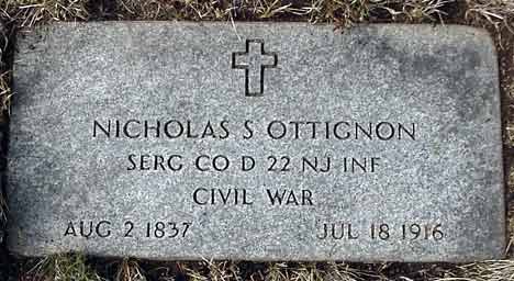 Nicholas S. Ottignon's grave marker.