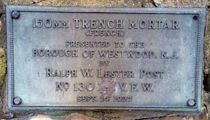 World War I trench mortar dedication plaque.