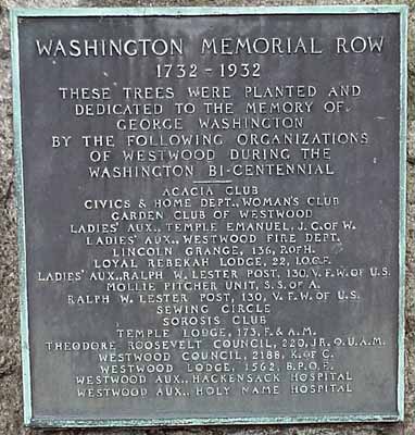 Washington Memorial Row dedication plaque.